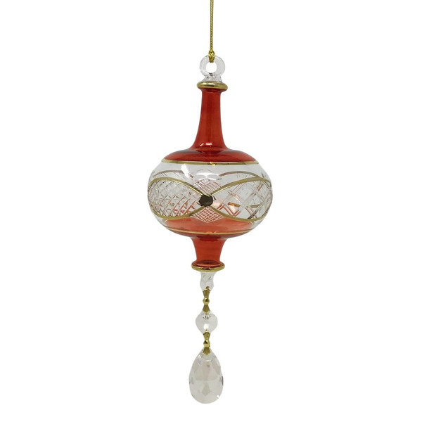 Egyptian Museum Red Gold Etched Ball Drop Crystal Ball Ornament