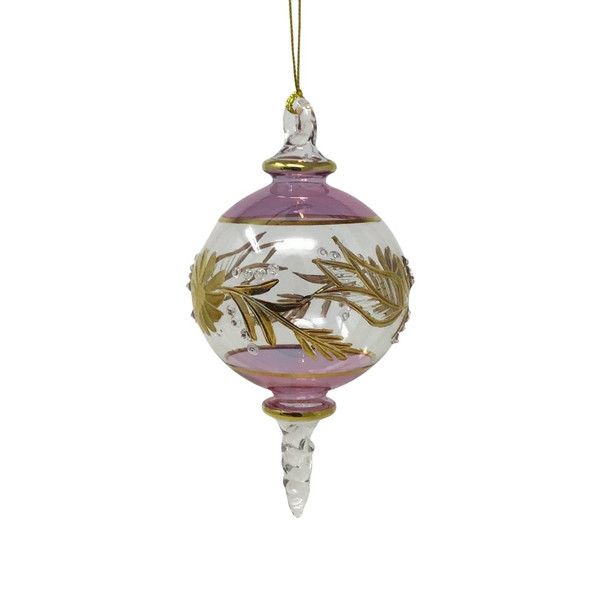 Egyptian Museum Purple Gold Etched Floral Ball Glass Ornament