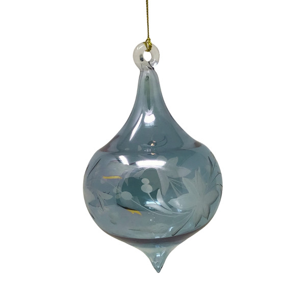 Egyptian Museum Blue Floral Etched Onion Glass Ornament