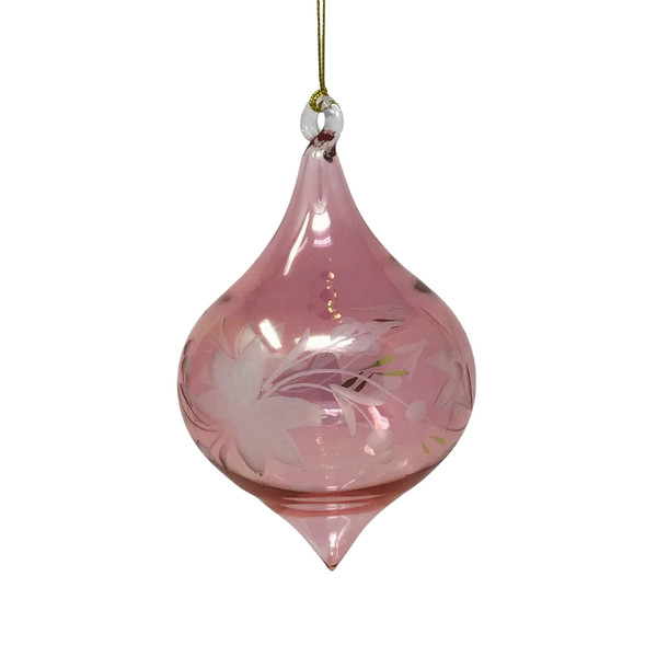 Egyptian Museum Pink Floral Etched Onion Glass Ornament
