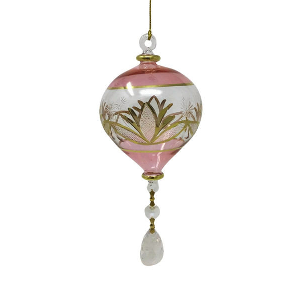 Egyptian Museum Pink Tear Drop with Crystals Glass Ornament