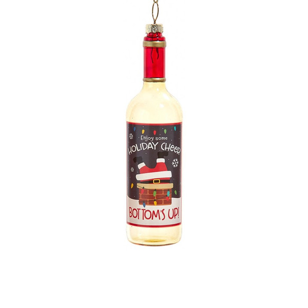 Bottoms Up Holiday Cheer Wine Bottle Ornament