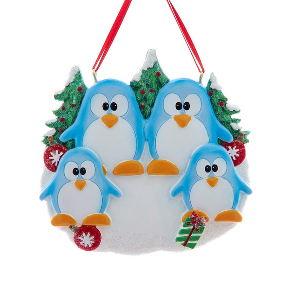 Personalized Penguin Family of 4 Ornament