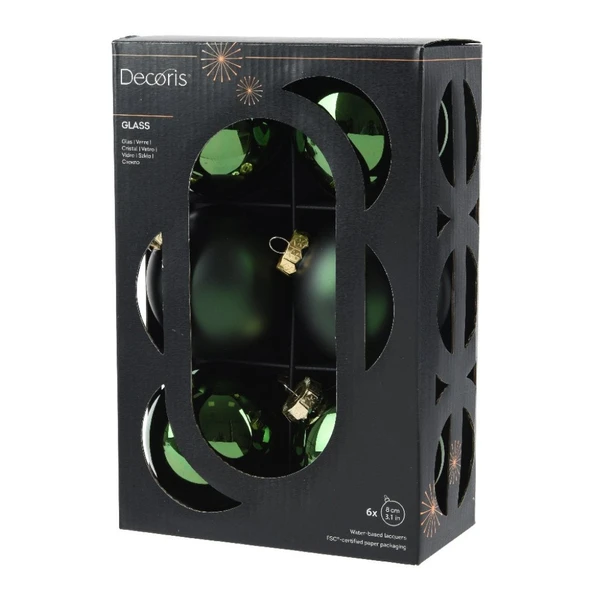 Set of 6 Pine Green Matte And Shiny Glass Ball Ornaments