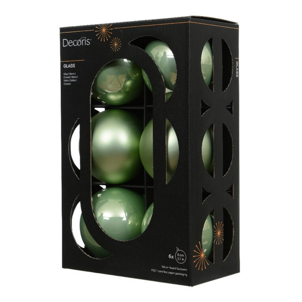 Set of 6 Matcha Green Matte And Shiny Glass Ball Ornaments