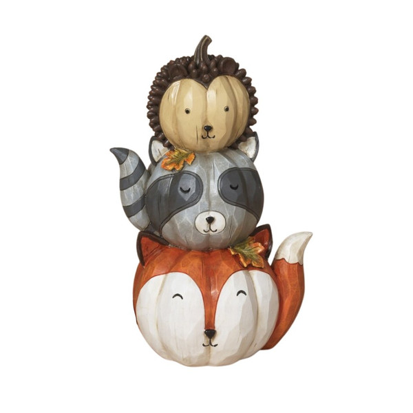 Resin Harvest Animals Stacked Pumpkin Figurine