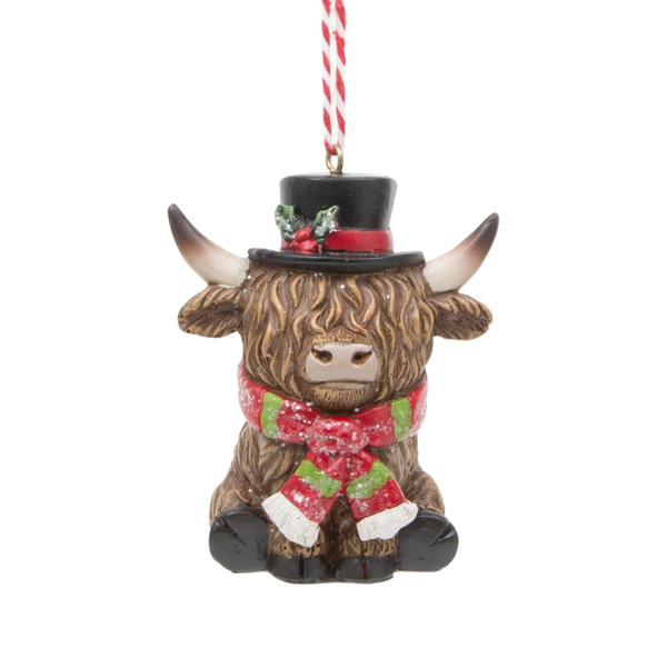 Holiday Highland Cow with Top Hat Ornament
