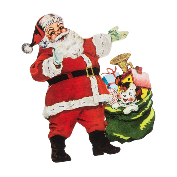 Holiday Vintage Santa With Gifts Wooden Standing Sign