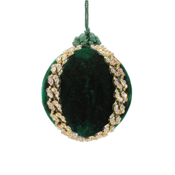 Small Velvet Jeweled Green Ball Ornament