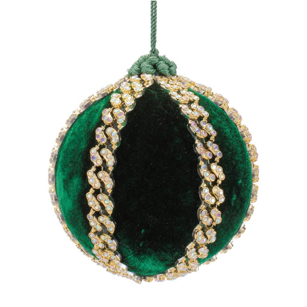 Large Velvet Jeweled Green Ball Ornament