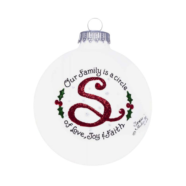 Heart Gifts by Teresa – Monogram Ball Letter S – USA Made Glass Ornament