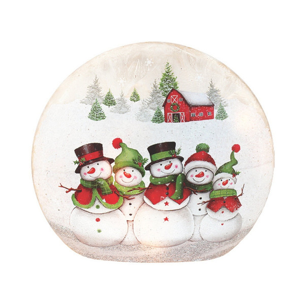 Stony Creek Frosted Happy Snowman Group Orb Glass Lamp