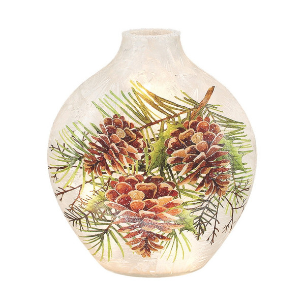 Stony Creek Frosted Country Pines 3 Pinecones Glass Lamp