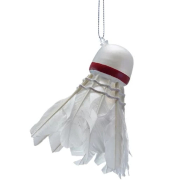 Glass Shuttlecock Ornament with Feathers | 3.25 Inch White