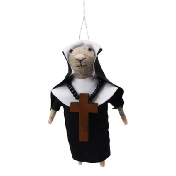 Wool Felt Religious Mouse Ornament – Nun | 6inch