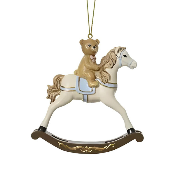 Rocking Horse with Bear Ornament | 4 Inch