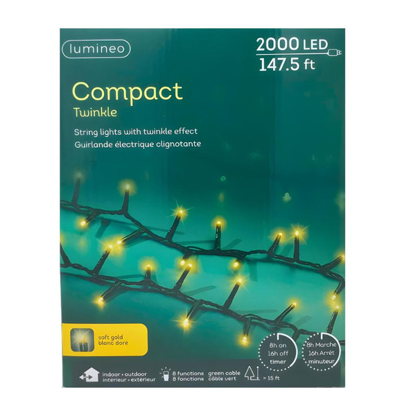 Lumineo 2000 Soft Gold LED Compact Lights, Green Wire