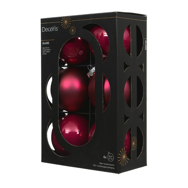 Glass Ornament Set – Festive Pink | 6-Piece, 3.1 Inch