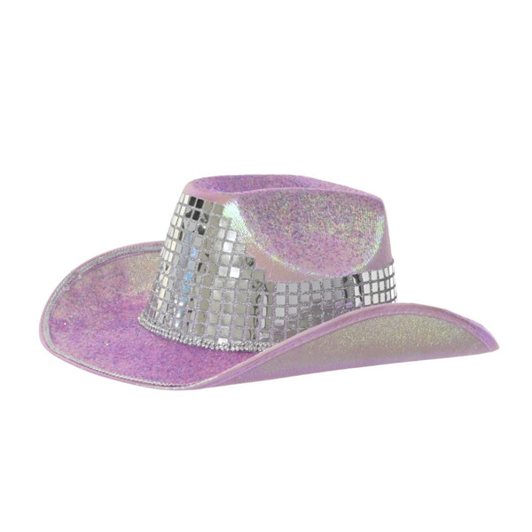 Pink Glitter Cowboy Hat with Silver Sequin Band | 10 Inch Decor