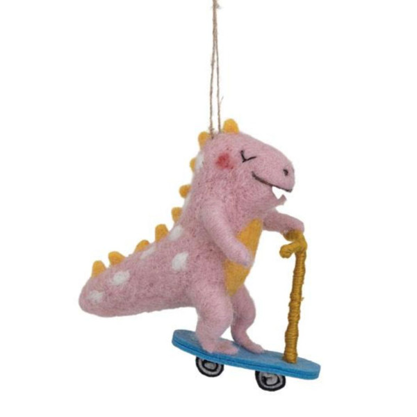 Wool Felt Dinosaur Ornament – Pink  | 4 Inch