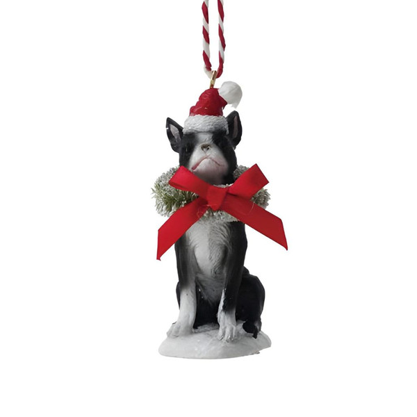 Boxer Dog Ornament with Bottle Brush Wreath | 3 Inch