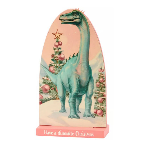Dinomite Christmas Stand-Up Décor | 4.5 x 7.75 Inches