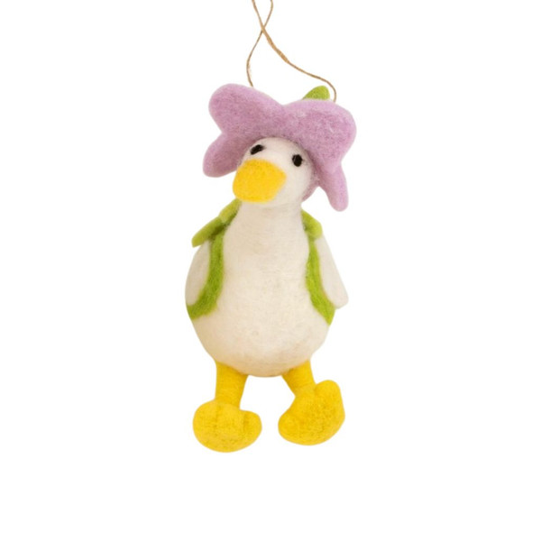 Felt Duck with Green Backpack Ornament | 5 inch