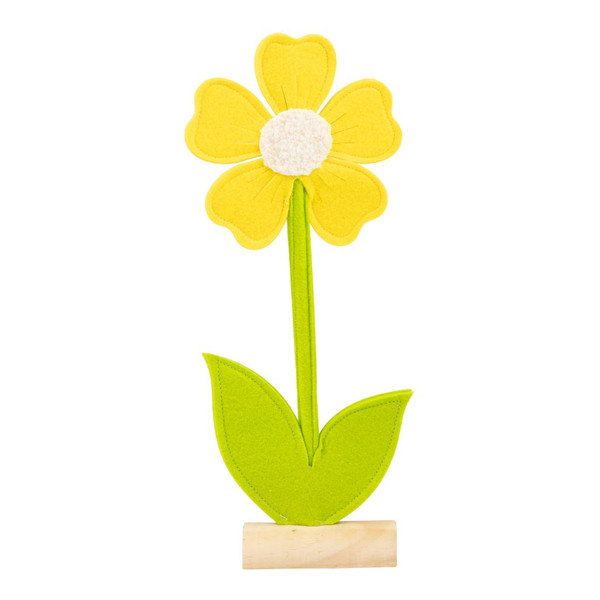 Large Yellow Felt Daisy Figurine on Wood Base | 16 inch