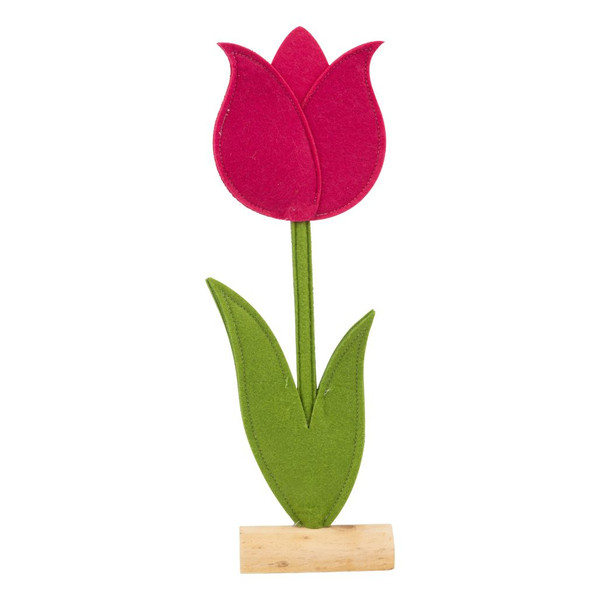 Large Fuchsia Felt Tulip on Wood Base Figurine | 15.75 inch