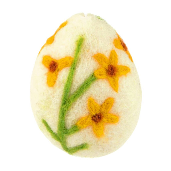 Natural Felt Floral Egg Ornament | 2.5 inch