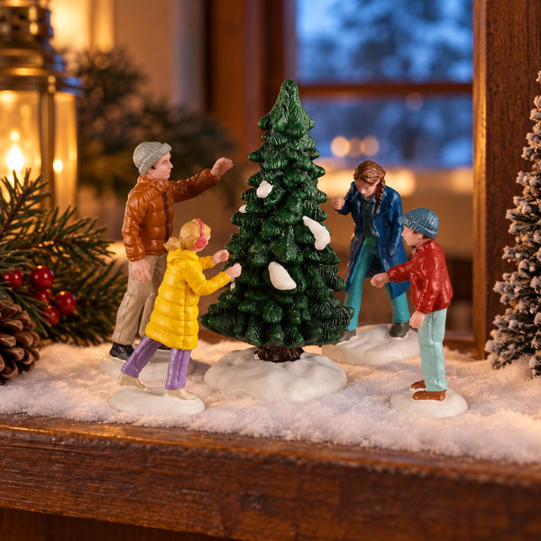 Lemax Caddington Our Perfect Tree Figurine – collectible Christmas village piece displayed in a cosy home