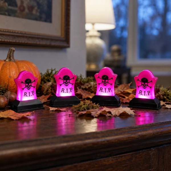 Lemax Spooky Town Pathway Lights (Set of 4) – collectible Halloween village piece displayed in a cosy home