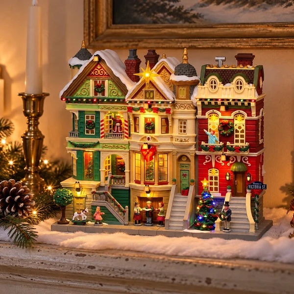 Lemax Christmas On Victoria Street – collectible Christmas village piece displayed in a cosy home