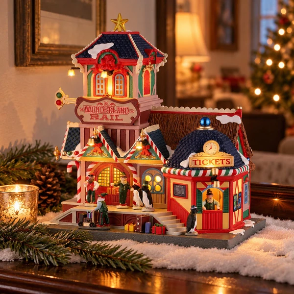 Lemax Wonderland Rail – collectible Christmas village piece displayed in a cosy home