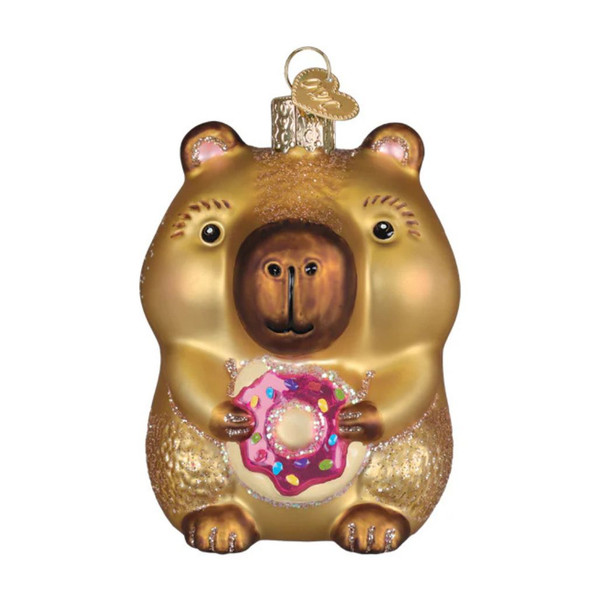 Old World Christmas Capybara Eating Donut Ornament | Glass