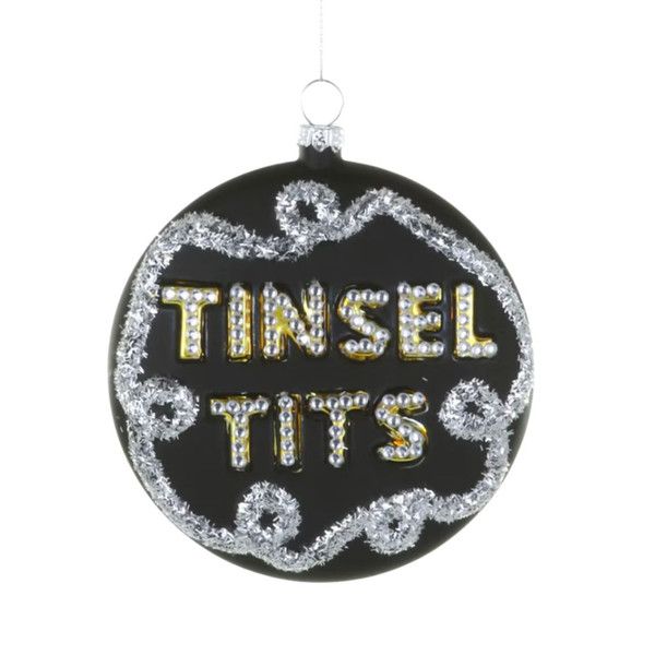 Cody Foster Tinsel Tits Black Glass Ornament