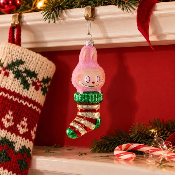 Cody Foster Fuzzy Monster Stocking Glass Ornament – glass Christmas ornament styled in a fun, eclectic home scene