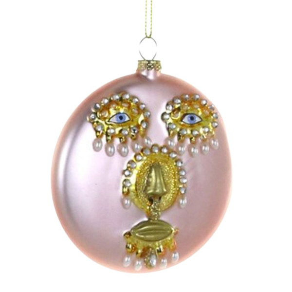 Cody Foster Pink Pearled Face Disc Glass Ornament