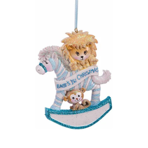 Kurt Adler Baby’s 1st Christmas Blue Rocking Zebra Ornament