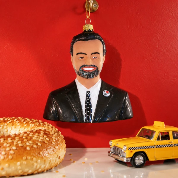 Cody Foster Mayor Mamdani Glass Ornament – glass Christmas ornament styled in a fun, eclectic home scene