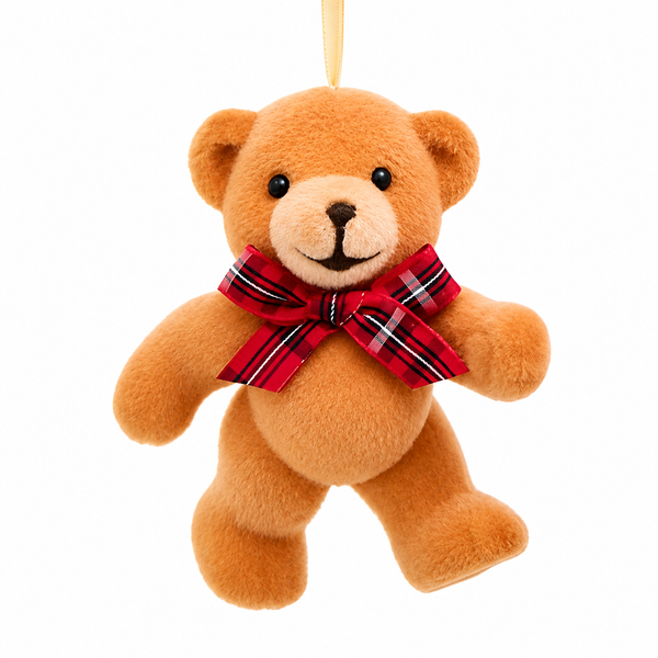 Standing tan bear Christmas ornament with red plaid bow
Tan bear ornament with hanging ribbon and smiling face
Kurt Adler 3.74 inch standing tan bear ornament