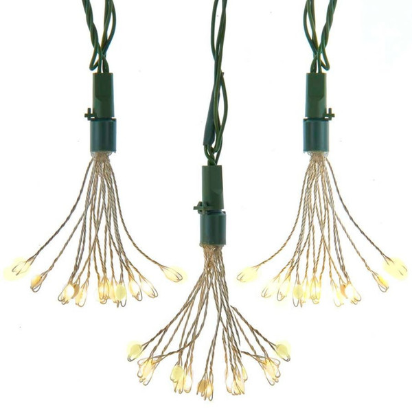 Kurt Adler warm white LED cluster burst light set with 75 lights on green wire.
12 foot superbright twinkle cluster burst strand for trees, garlands, wreaths, and displays.
Indoor outdoor warm white LED decorative light strand with adapter power source.