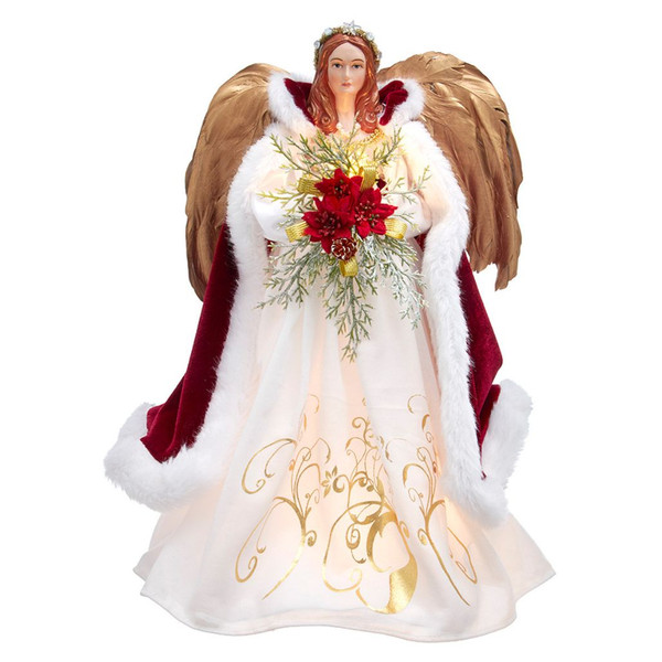 Ruby and pomegranate angel Christmas tree topper with clear lights.
16 inch Kurt Adler angel treetop featuring rich red holiday colors.
Lighted angel treetop with traditional styling and illuminated design.