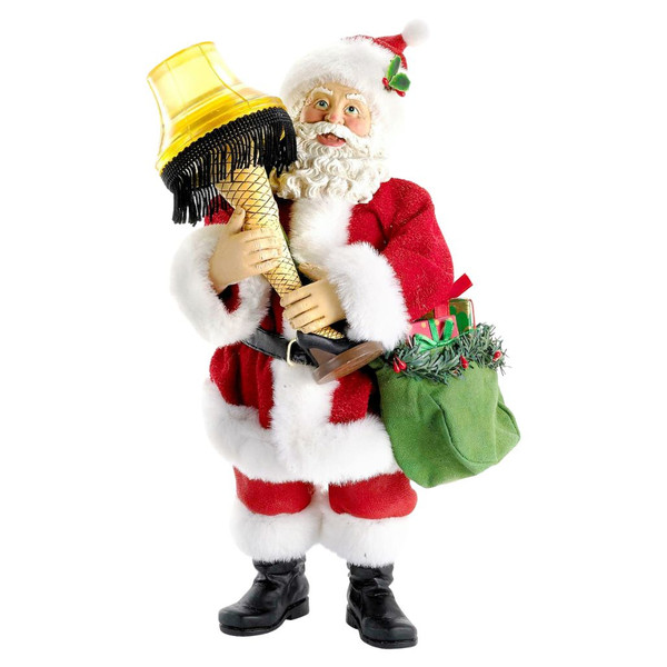 Fabriché Santa holding the iconic lighted leg lamp from A Christmas Story.
10 inch Kurt Adler Santa collectible with illuminated movie-inspired lamp.
Holiday tabletop figure featuring Santa and the famous leg lamp prop.