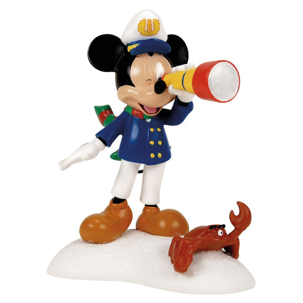 Department 56 Disney Village Santa Ahoy! accessory with Mickey holding a megaphone.
Mickey nautical village figurine with crab on snowy base for Disney Village display.
Santa Ahoy! accessory shown with Keeping A Watch For Santa building sold separately.
