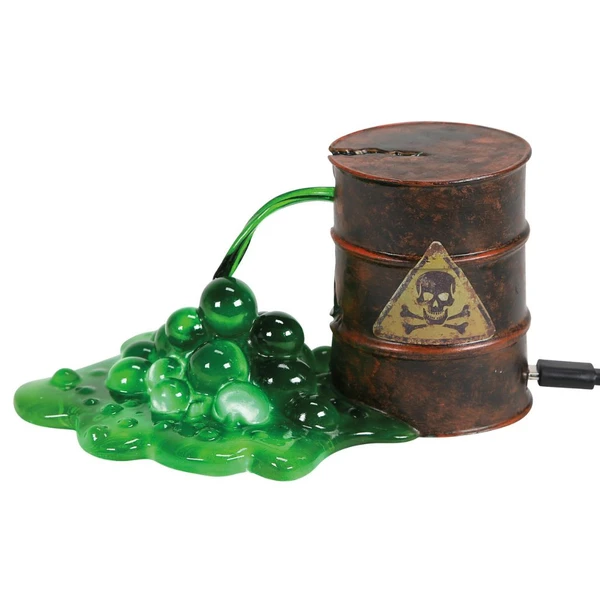 Department 56 LIT Bubbling Ooze accessory with rusty barrel and glowing green ooze.
Lighted Halloween village piece with bubbling slime, hazard label, USB cord, and adapter included.
Polyresin bubbling ooze accessory measuring 3.1 inches high for spooky Department 56 displays.