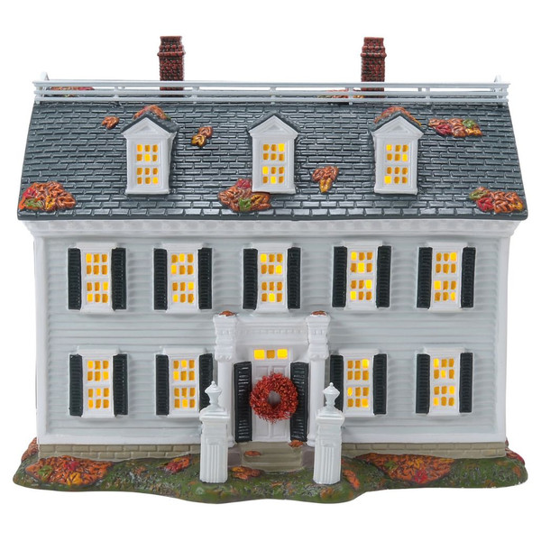 Department 56 Hocus Pocus Allison’s House building with white Colonial façade, black shutters, glowing windows, and fall leaves.
Officially licensed Disney village house with red wreath, rooftop leaves, brick chimneys, and USB light cord.
Snow Village Halloween Allison’s House building made of zinc alloy, ceramic, and USB light cord components.