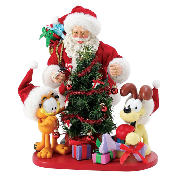 Department 56 Possible Dreams 'Tis the Season figurine with Santa, Garfield, and Odie decorating a Christmas tree.
Santa figurine with red suit, gift sack, pet-themed ornaments, wrapped gifts, and character details.
Possible Dreams tabletop Christmas figurine measuring 10.5 inches high with PVC, polyester, resin, and Clothtique materials.