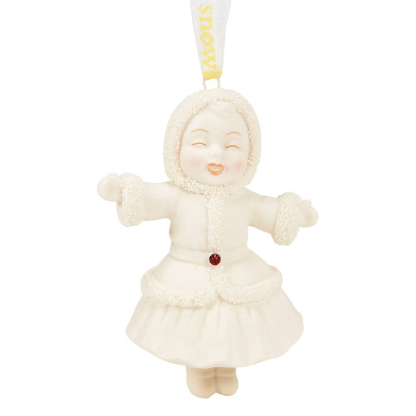 Snowbabies Ring My Bell ornament featuring a smiling Snowbaby in a hooded winter coat with outstretched arms.
Handcrafted porcelain Christmas ornament with textured bisque finish, ruby red gemstone accent, and hanging ribbon.
Snowbabies 40th Anniversary ornament with hand-painted details for holiday tree decorating.