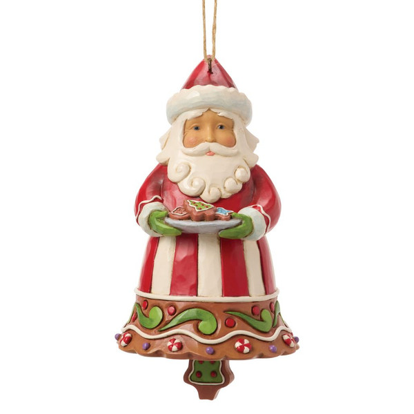 Jim Shore Gingerbread Santa Bell Ornament holding a tray of decorated gingerbread cookies.

Hand-painted stone resin Christmas bell ornament with candy-inspired details and folk-art styling.

Heartwood Creek Santa ornament with hanging cord measuring approximately 4.5 inches tall.